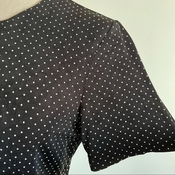 VINTAGE Ronni Nicole Black Polka Dot Crop Button Down Shirt - Picture 4 of 10